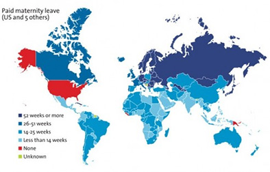 World map showing Paid Maternity Leave