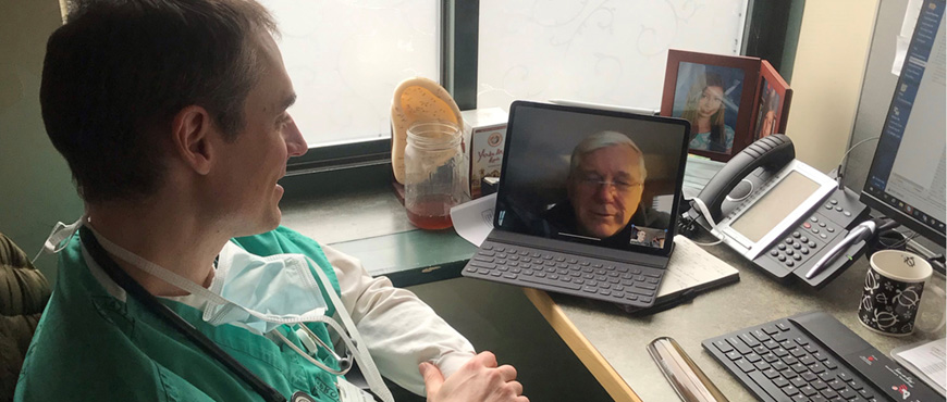 Dr. Jeremiah Eckhaus of Integrative Family Medicine - Montpelier on video call with patient