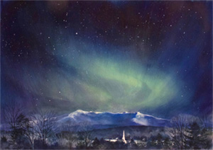Watercolor of northern lights by Susan Bull Riley