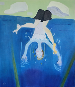 Mark Barry painting of boy upside down in water