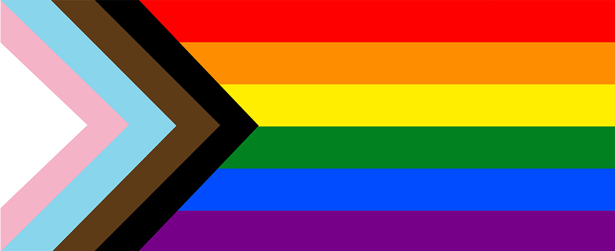 Progress Pride Flag with colorful stripes to represent all members of the LGBTQIA+ communities