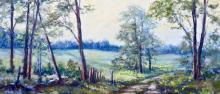 A Pastel Painting by Wendy Soliday shows a dirt road meandering through trees and pasture